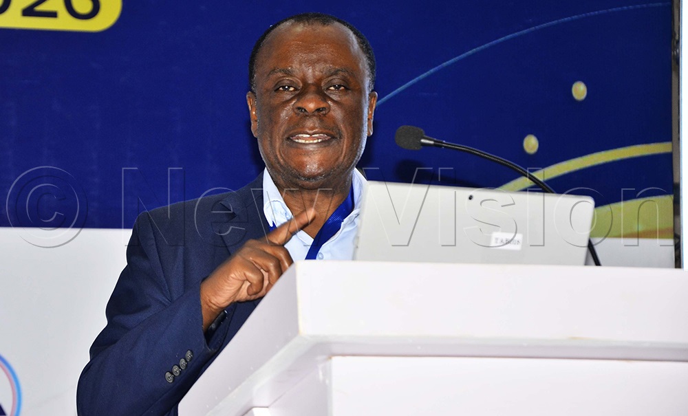 Dr Andrew Obara, managing Director of Friends Consult Limited addressing business leaders during the third edition of the CEO Business Conference 2026 held at Nican Resort in Seguku. (Photo by Juliet Kasirye)