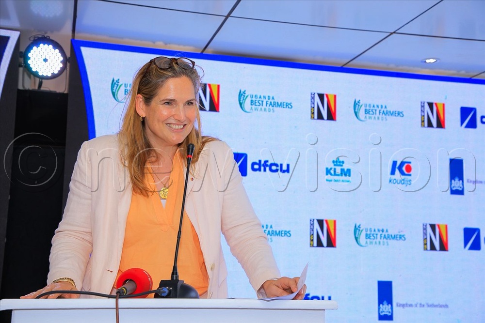 The Netherlands Ambassador to Uganda, Frederieke Quispel, speaking at the flag off of the Best Farmers.