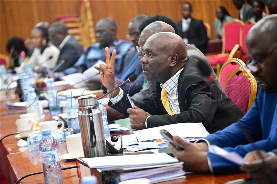 Mawokota South Member of Parliament Yusuf Nsibambi interacts with other Legislators on the Parliament's Defence and Legal Committees during a stakeholders&rsquo; consultation meeting on the Protection of Sovereignty Bill at Parliament on April 28, 2026. 