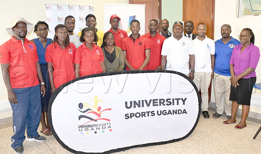 The Uganda Chess Team for the World University Mind Championship pose with officials after the last round of qualifiers at Makerere University. Photo by Michael Nsubuga