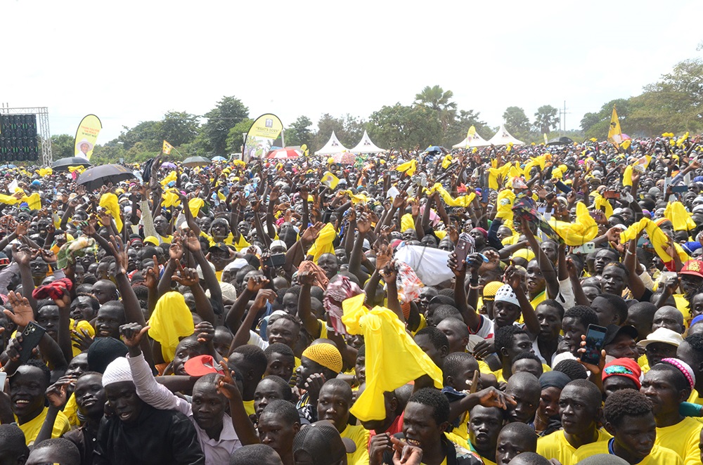 NRM supporters cheering during the campaigns in Yumbe on Thursday. (PHOTO BY ADAM GULE)