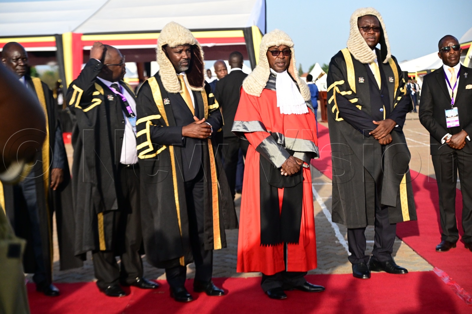 L-R: Deputy Speaker of Parliament, Thomas Tayebwa, Chief Justice Flavian Zeija, Speaker of Parliament. (Credit: Maria Wamala)