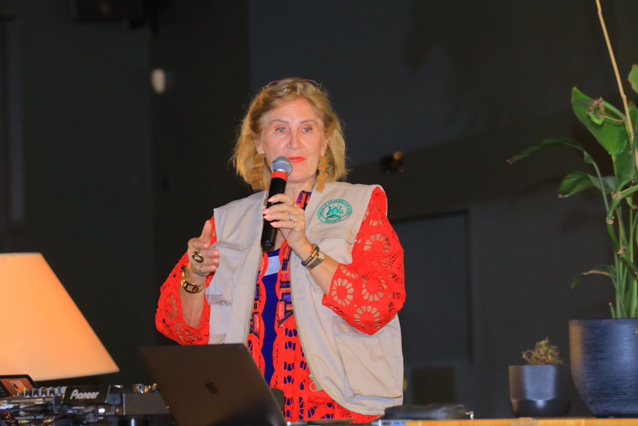 Ambassador Mirjam Blaak Sow who represents Uganda in Belgium, Netherlands, Luxembourg and the European Union, speaking during the tourism roadshow.