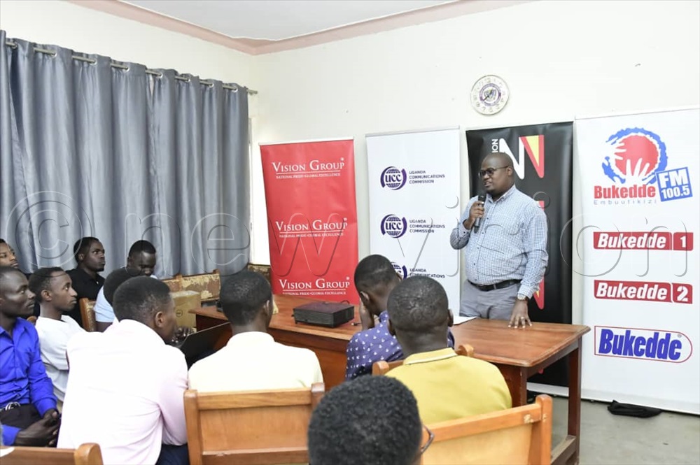UCC southwestern region office manager Jude Mulindwa addressing students during an orientation session ahead of the Season Three Quiz