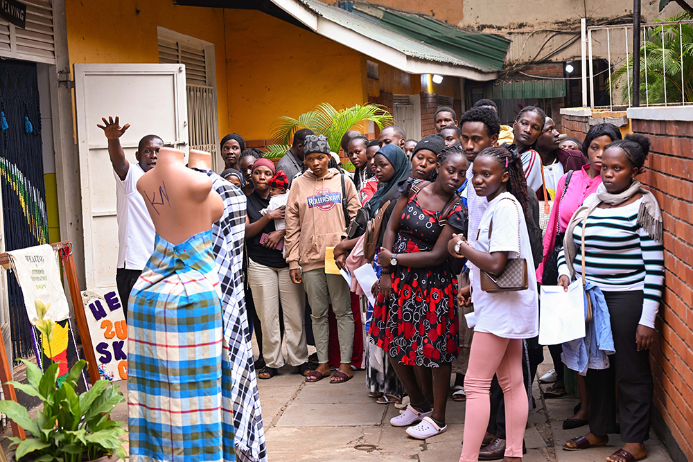 Some of the youths who turned up and registered for this year’s intake of the Presidential Initiative on skilling the youth at the Subway Training centre in Kampala being taken on a guided tour