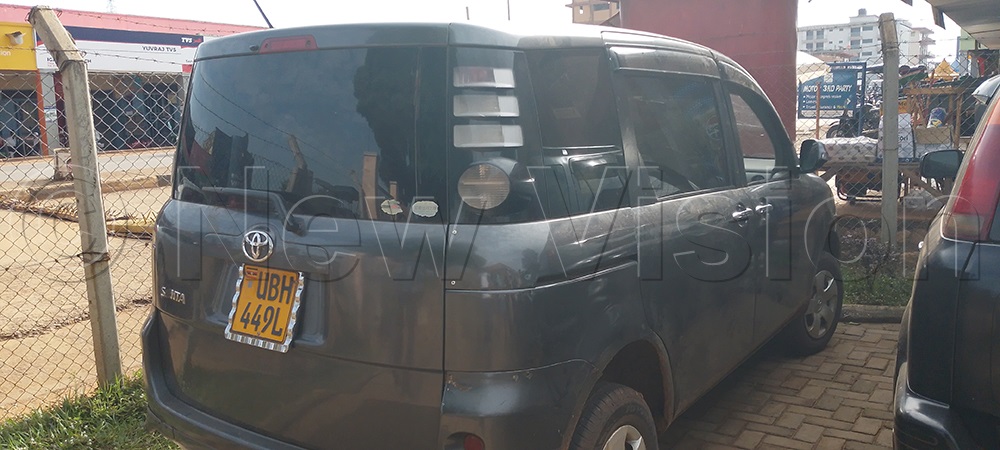 The photo shows the vehicle which the deceased was traveling in parked at Iganga CPS. (Credit: Ivan Wakibi)