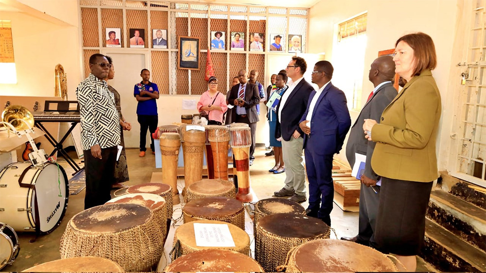 A team from the University of the West of England (UWE) led by Prof. Yvonne Beach inspecting Kyambogo&rsquo;s Department of performing arts common room. (Photo by Ivan Tsebeni)