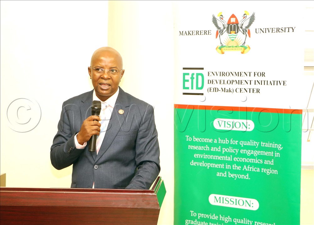 Prof. Bbaale addressing participants attending the two-day training for government officials and natural resource managers at the Environment for Development Makerere (EfD-Mak) Center, Makerere University. 
