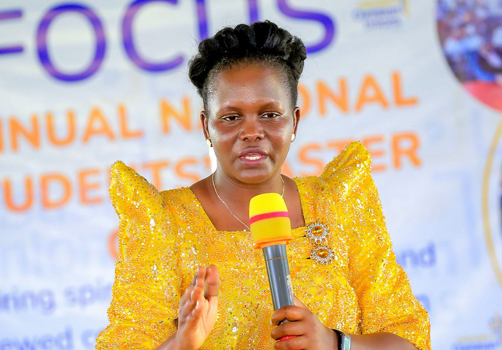 The Commissioner for National Patriotism Secretariat Corps at State House, Hellen Seku, speaking, addressed students from various universities across the country during the Focus Annual National Students’ Easter Camp held at the Focus Camp Training Centre in Garuga on Good Friday. (Courtesy photo)
