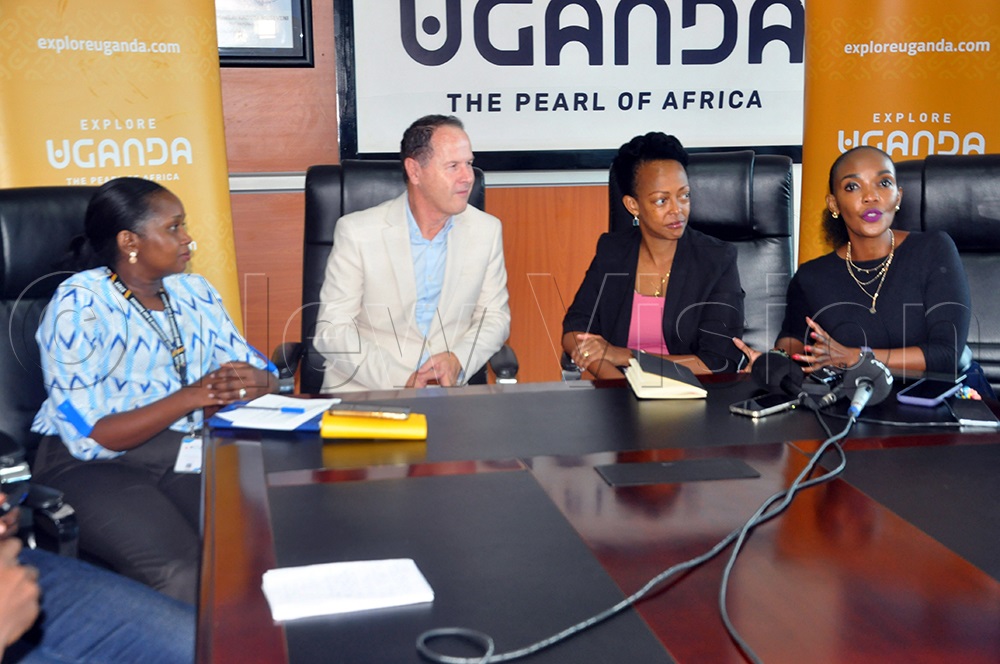 (L-R): Mugula, Bannister, Kagwa, Byamugisha, during the announcement of plans to host the Future Hospitality Summit (FHS) Africa in Kampala at the Uganda Tourism Board offices in Kampala. (Photo by John Odyek)