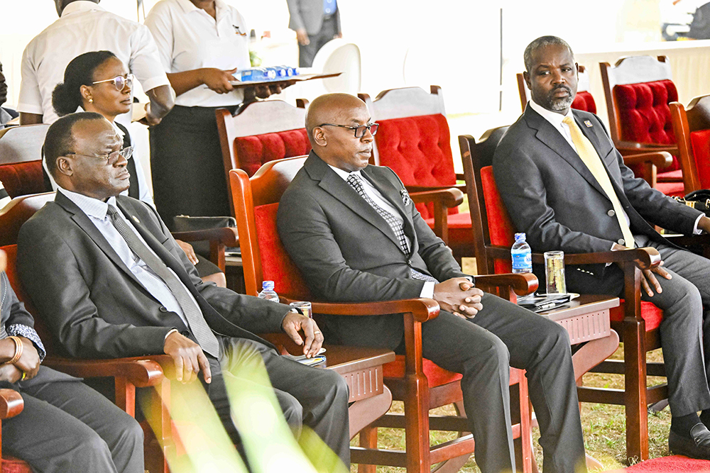 The outgoing Chief Justice, Owiny-Dollo, new Chief Justice of Uganda, Dr Flavian Zeija. (PPU) 