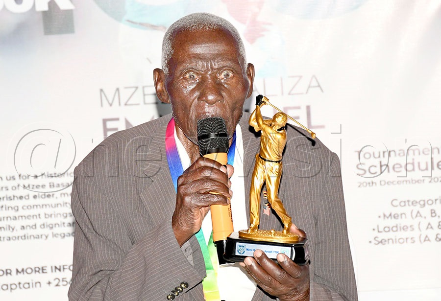Mzee Emmanuel Basaliza gives a speech after the Centennial Golf Tournament in his honour at Tooro Club, December 20, 2025. Photo by Michael Nsubuga