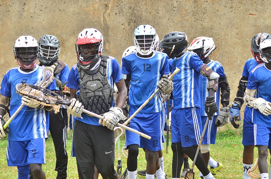 Bombo Army School's lacrosse team warms up ahead of their game against St. Peter's College Tororo