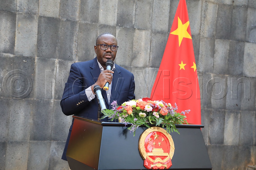 Vicent Bagire, Permanent Secretary at the Ministry of Foreign Affairs, addressing guests at the farewell party of China's Ambassador to Uganda, Zhang Lizhong. (Credit: David Lukiiza)