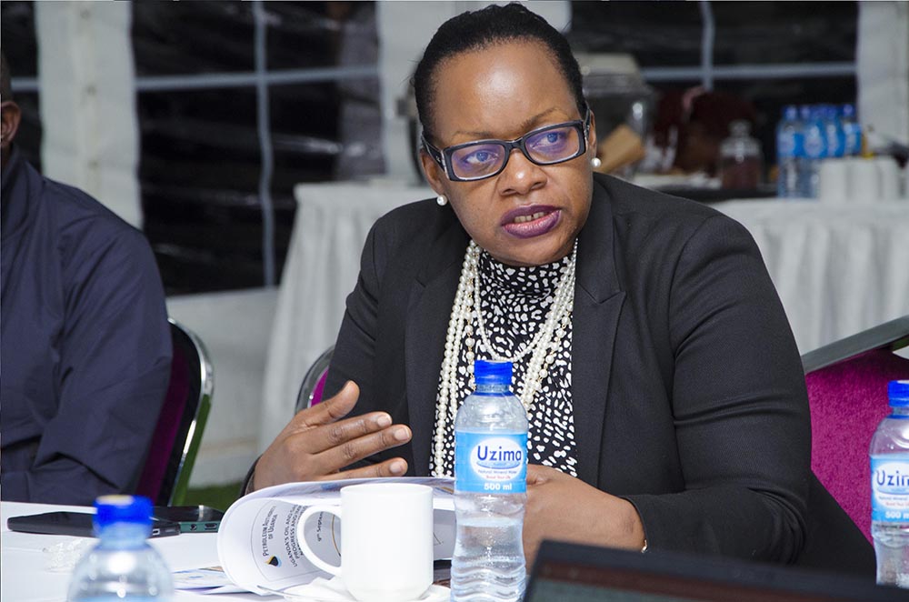Mercy Kainobwisho, Registrar General of the Uganda Registration Services Bureau (URSB) speaking during the meeting.