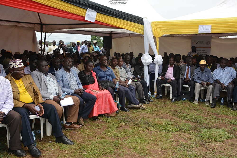 Residents who included LCI and 3 chairpersons attending the meeting that was chaired by Justic Simon Byabakama Mugenyi, the chairman for electoral commission. (Photo by Peter Abaanabasazi)