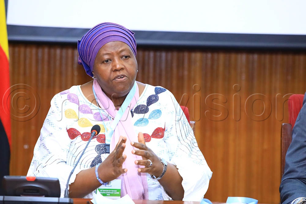 Fatuma Ndangiza addressing journalists on Monday. (Credit: Dedan Kimathi)