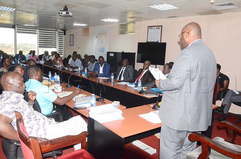The Permanent Secretary at the Ministry of Local Government, Ben Kumumanya, addresses contractors during a meeting in the ministry's boardroom in Kampala on Wednesday, July 8, 2026. (Photo by Isaac Nuwagaba)