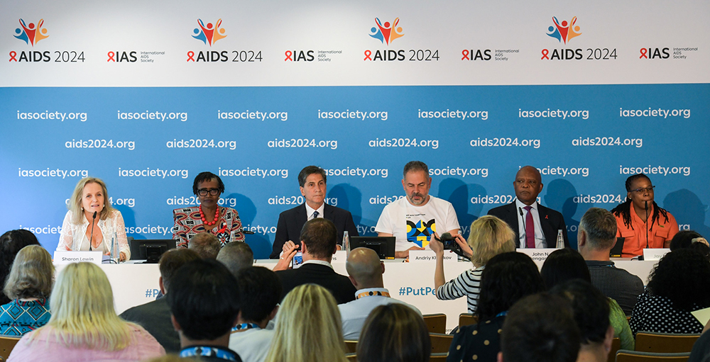 Sharon Lewin, IAS President, Winnie Byanyima, UNAIDS, Chris Collins, Friends of the Global Fight, Andriy Klepikov, AIDS 2024 Co-Chair, Alliance for Public Health, John N. Nkengasong, U.S. Global AIDS Coordinator. (Courtesy)