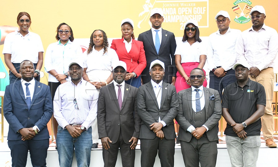 The Uganda Golf Union and UGC leadership pose with the sponsors' representatives during the launch of this year's Johnnie Walker Uganda Open at Kitante. Photo by Michael Nsubuga