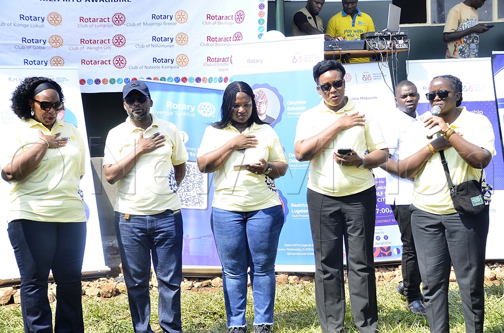 A cross-section of Rotary Club presidents during the commissioning of a school library at Kansanga Primary School in Makindye Division on August 7, 2026. (Photo by Juliet Kasirye)