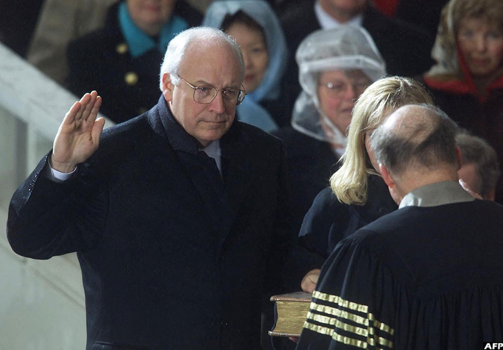 On January 20, 2001, US Vice-President Dick Cheney takes the oath of office during the inaugural ceremony for Cheney and President George W. Bush at the US Capitol in Washington, DC