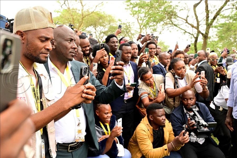 Social Media influencers, Content Creators and TikTokers yearn to film President Yoweri Museveni and First Lady Mrs Janet Museveni as they arrived at Kisozi Ranch in Gomba district, February 01,2026.