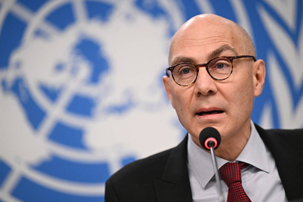 UN High Commissioner for Human Rights Volker Turk gives a press conference in Geneva, on December 6, 2023. 