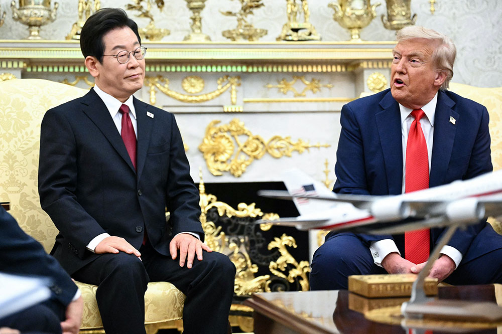 US President Donald Trump speaks during a bilateral meeting with South Korean President Lee Jae Myung in the Oval Office of the White House in Washington, DC, on August 25, 2025. (AFP/Files)