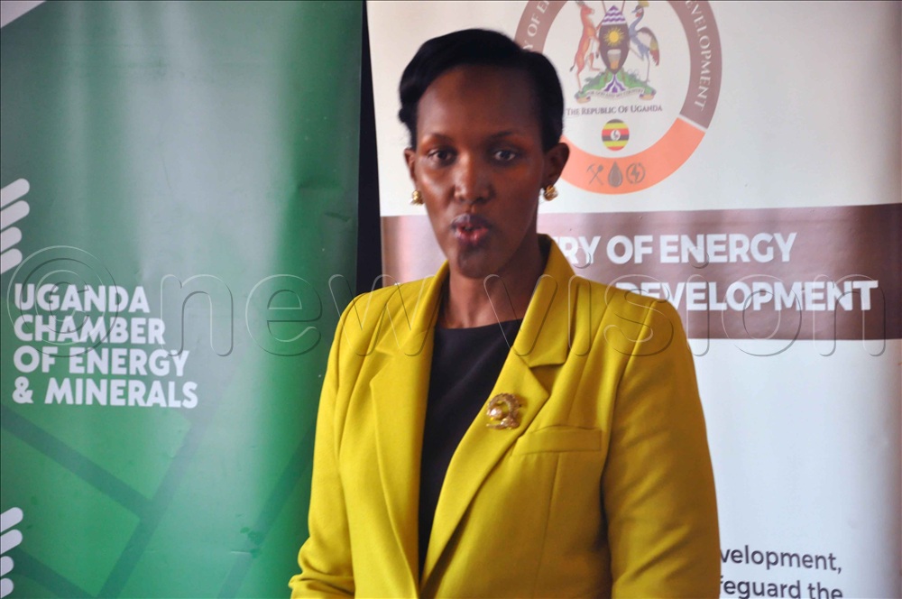 Angela Kaliisa senior public relations of the Uganda National Oil Company addressing the media at Amber House. (Photo by John Odyek)