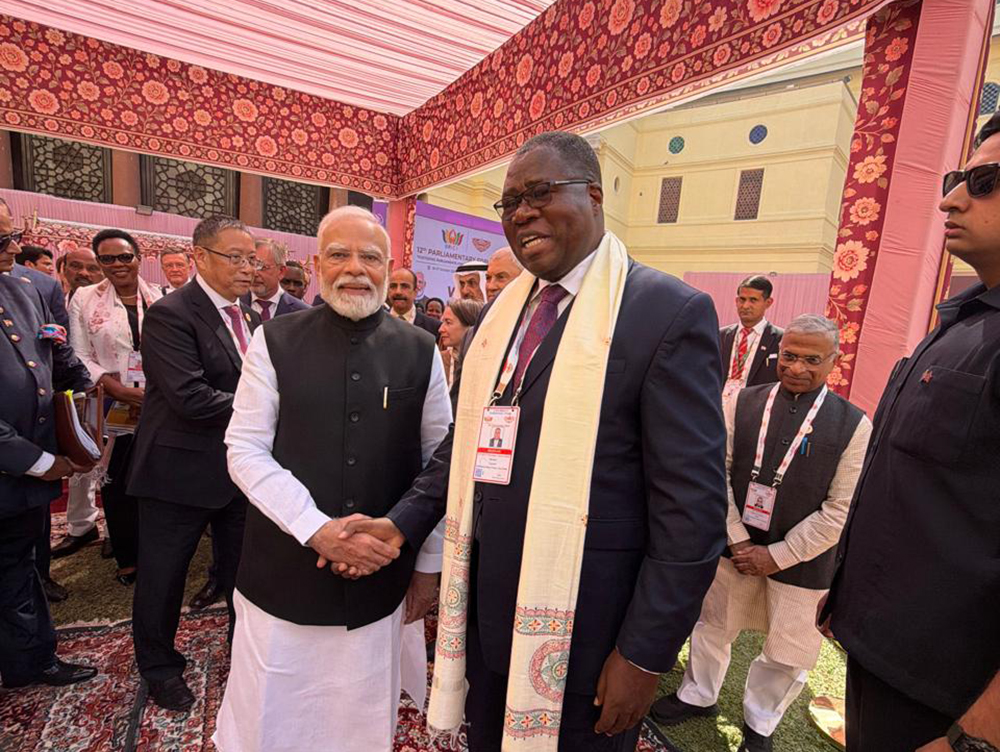 Speaker of Parliament Jacob Oboth with India Prime Minister Narendra Modi. (Courtesy)