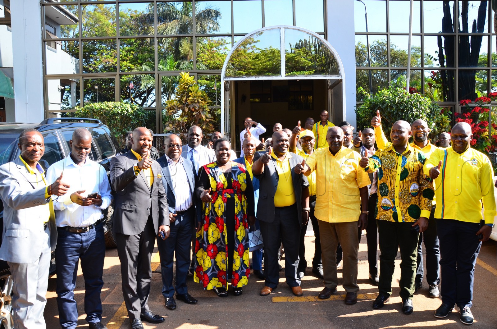 The NRM National Vice Chairperson, Al-hajji Moses Kigongo with Mukono NRM flagbearers and Mukono NRM leaders. (Photo by Eric Yiga)