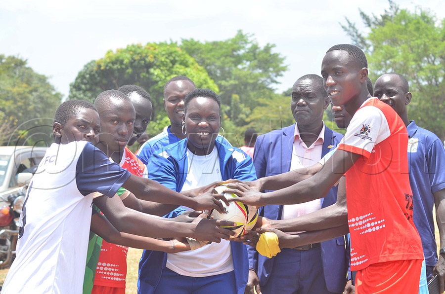 USSSA First Vice President Harriet Apolot Eliru launches the Weekend League for the USSSA Teso Zone