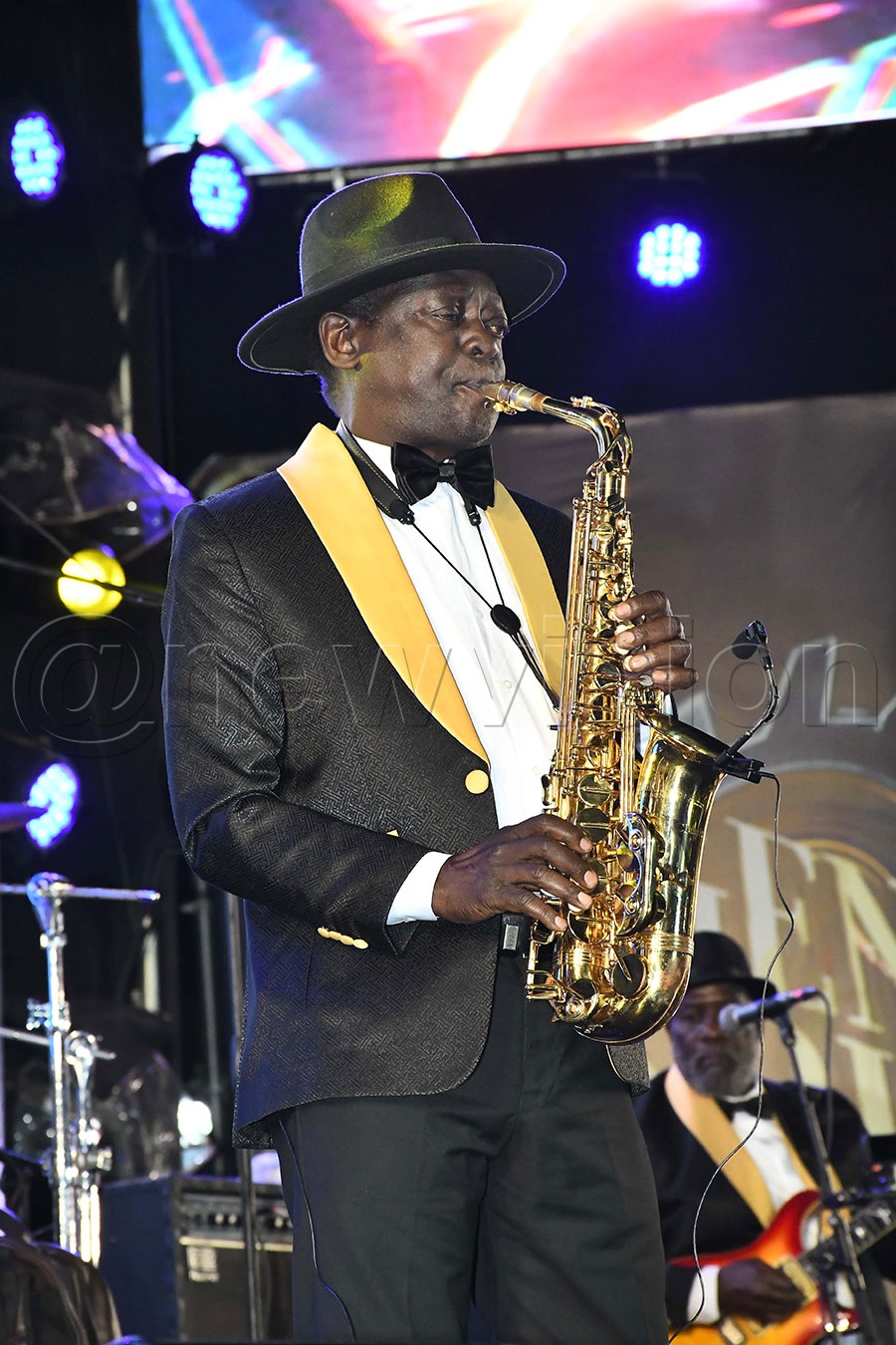 Moses Matovu plays the saxophone during Afrigo Band at 50 at Millenium grounds Lugogo. Photo by Ignatius Kamya