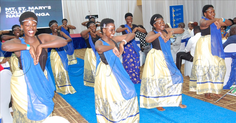 Mount St. Mary's College Namagunga students in a cultural dance action during the school's fundraisng dinner at Hotel Africana in Kampala on Thursday, December 4, 2025.