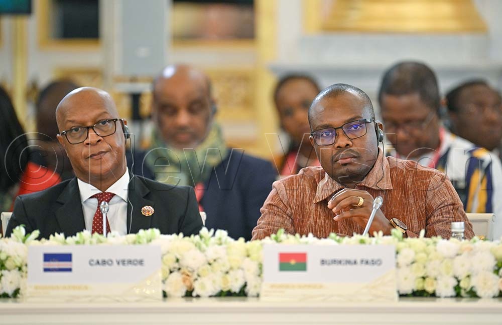 Domingos Dias Pereira Mascarenhas (L), Ambassador Extraordinary and Plenipotentiary of the Republic of Cabo Verde to the Federal Democratic Republic of Ethiopia and Permanent Representative of Cabo Verde to the African Union, and Prime Minister of Burkina Faso, Rimtalba Jean Emmanuel Ouédraogo, at the plenary session of the 3rd Russia-Africa Summit in Moscow on October 29th 2026. (Credit: Hajarah Nalwadda)
