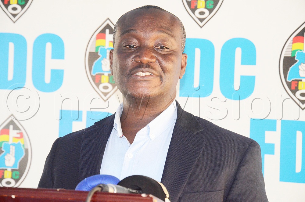 The FDC vice chairperson Western Region, Robert Centenary, speaking to the press at FDC Headquarters Najjanankumbi, Entebbe Road in Kampala on Monday June 15, 2026 (Photo by Isaac Nuwagaba)