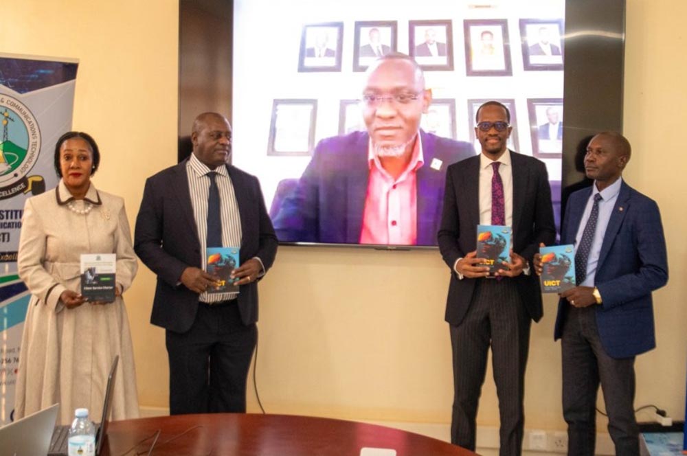 Dr Irene Nakiyimba, Deputy Principal of UICT; Dr Frederick Kitoogo, Principal of UICT; Dr Dean Munene, Chairperson of the UICT Governing Council; and an official from the Uganda Vocational and Technical Assessment Board (UVTAB) during during the launch of the institute&rsquo;s Strategic Plan for 2025/26&ndash;2029/30, alongside the Client Charter and Service Delivery Standards, on Friday.