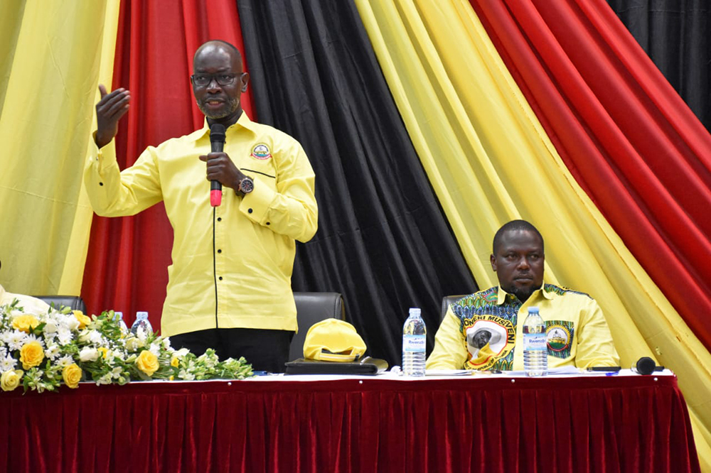  The party Chief  Whip, Hubson Obua making his remarks.