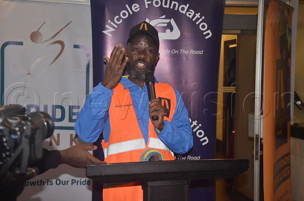 Beyanga said the 212-kilometre road safety walk aims to remind motorists and road users to adopt safe practices, avoid reckless driving and behaviours that result in fatalities, insisting that most of Uganda&rsquo;s crashes are preventable.&nbsp;(Credit: Douglas Mubiru)