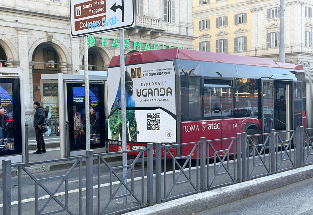 Uganda has launched a new tourism marketing campaign in Italy, placing striking images of its wildlife and natural attractions on public buses across major cities. (Courtesy photo)