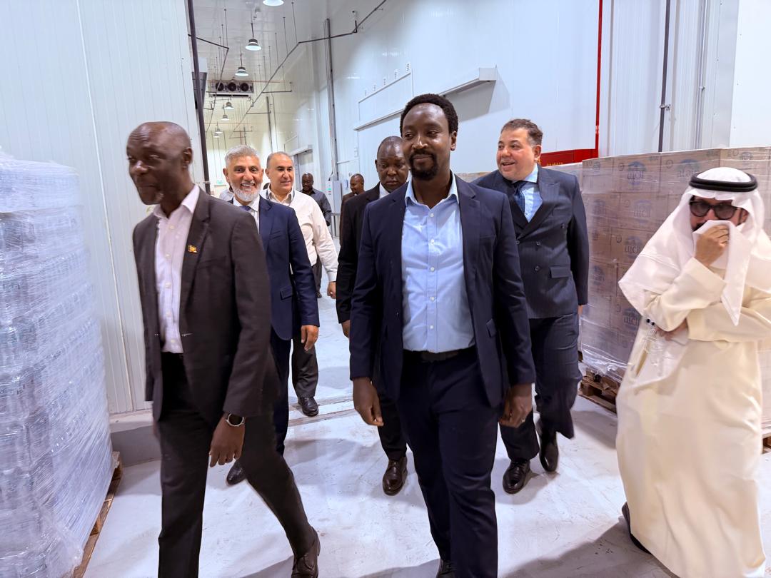 5PL Logistics Solutions Chairman, Dr. Mohammed Ali Al Hosani (right) leading Kyabazinga of Busoga William Gabula Nadiope IV (middle) and Uganda's Ambassador to UAE Zaake Wanume Kibedi (left) in touring the facilities on September 28th. Courtesy Photo