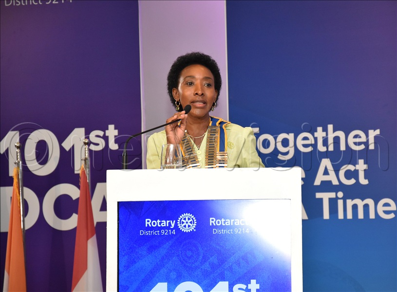 Past District Governor of D9214 Christine Kawooya addressing Rotarians during the 101st District Conference & Assembly at Speke Resort Munyonyo. (Credit: Simon Peter Tumwine)