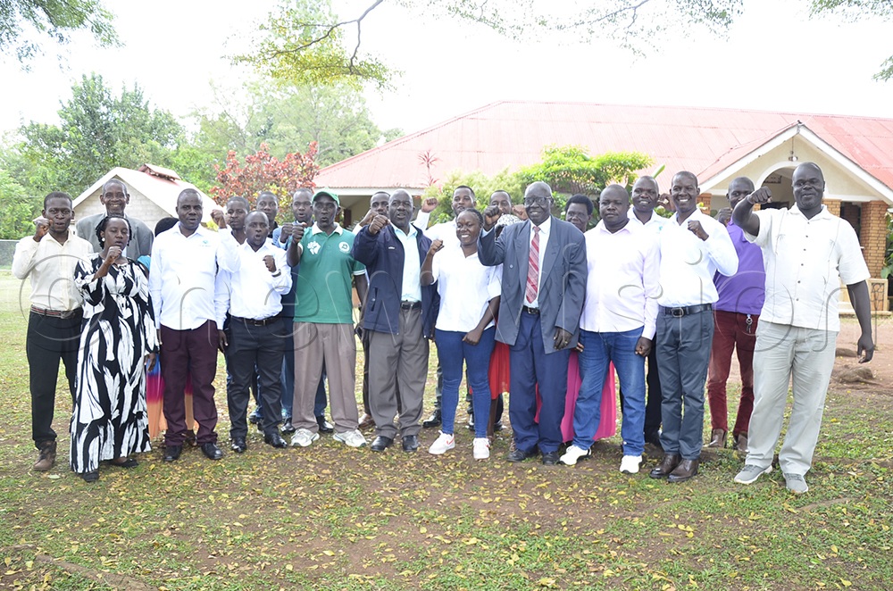 DP at Heart members with Bunyoro's party leaders. (Credit: Yosam Gucwaki)