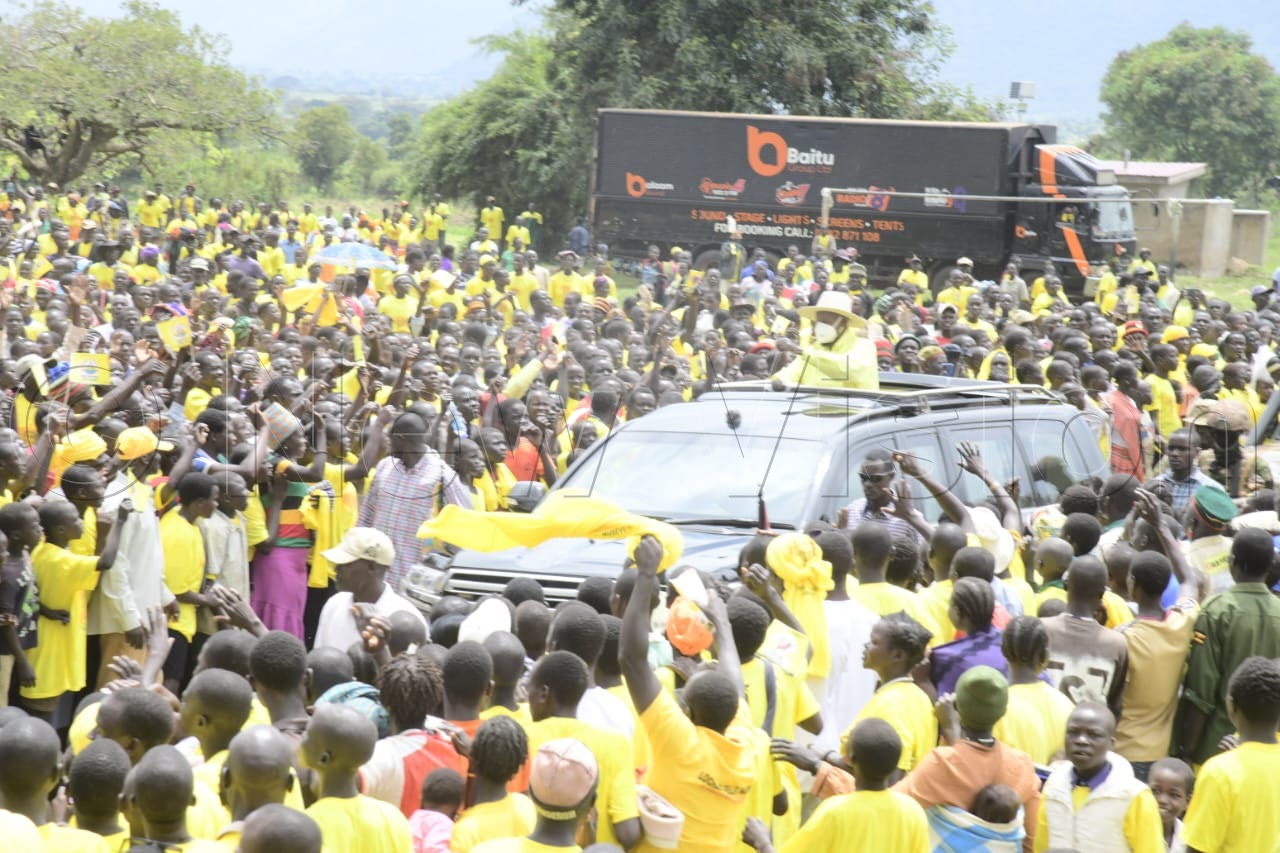 President Museveni arrives for the campaign rally.