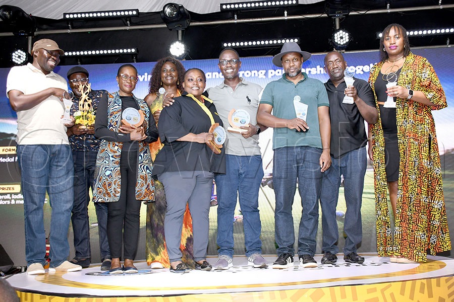 The different winnners on the day pose with their accolades after the October MTN Monthly Tees tournament at Entebbe Club, October 18, 2025. Photo by Michael Nsubuga