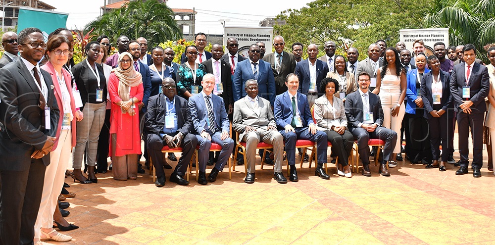 Minister of Finance, Planning and Economic Development, Matia Kasaija (Centre seated) together regional climate finance directors, development partners, and experts from across the African continent and beyond take a group picture during the Sixth East African Region Climate Finance Directors’ Meeting held at Lake Victoria Serena Hotel in Kigo from 22-26 September 2025. (PHOTO BY COLLEB MUGUME)