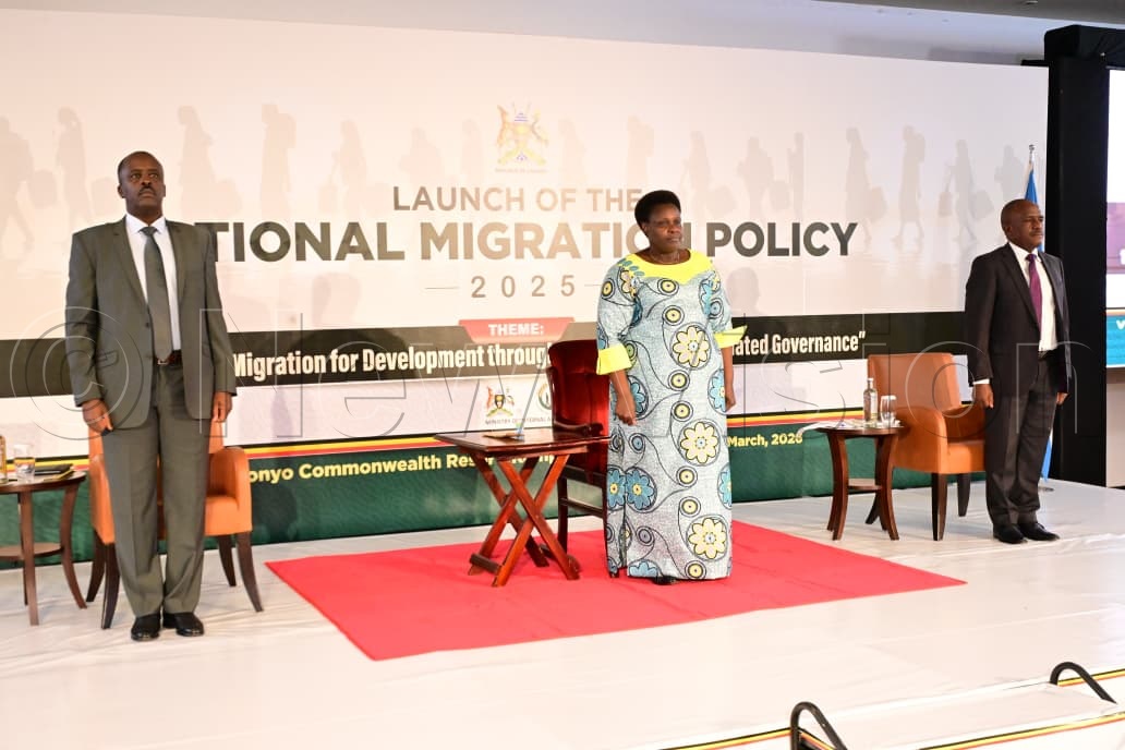 (L-R) Minister of State for Internal Affairs, Gen. David Muhoozi, VP Alupo and PS Ministry of Internal Affairs, Lt Gen. Joseph Musanyufu.
