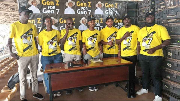 The Pro-Museveni Gen-Z youths posing for a group photo on Monday, January, 5, 2026, at Kololo. (Credit: Stuart Yiga)