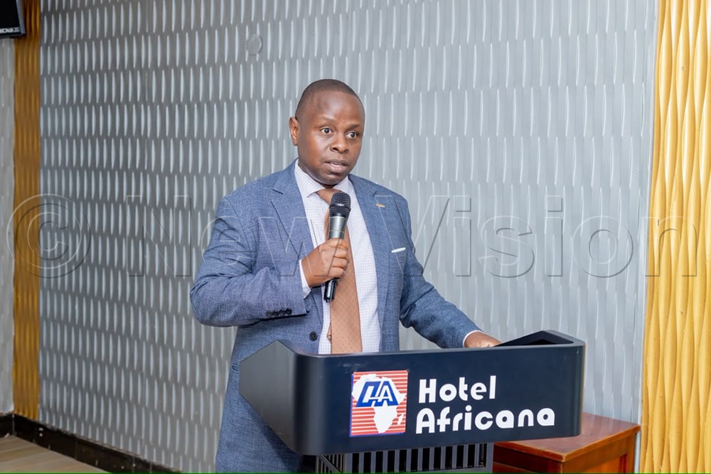 Anti-Corruption Coalition Uganda Executive Director Marlon Agaba addresses the inaugural cohort of over 50 youths from districts across the country who were certified in combating graft at Hotel Africana. The event was presided over by Brig. Gen Henry Isoke, head of the State House Anti-Corruption Unit. (Credit: Rhyman Agaba)